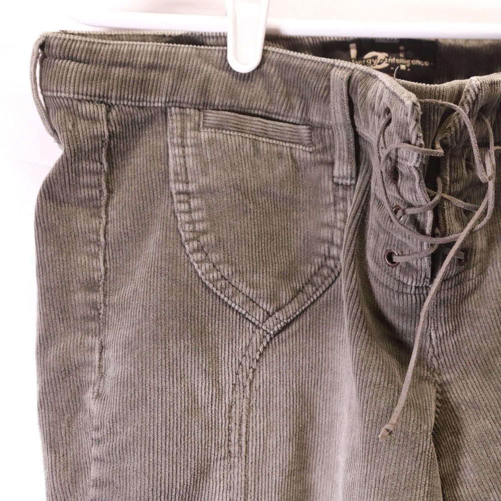 Vintage Low Rise 90s y2k Corduroy Retro Crotch Corset Lace Up LEI Size 13 Gray